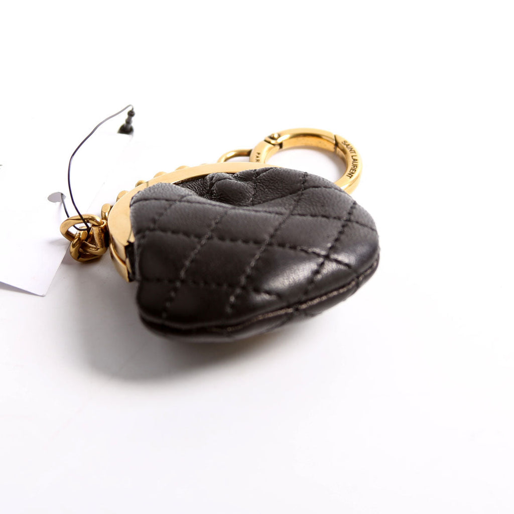 757157 Quilted Leather Gaby Mini Coin Key Ring Black/Gold
