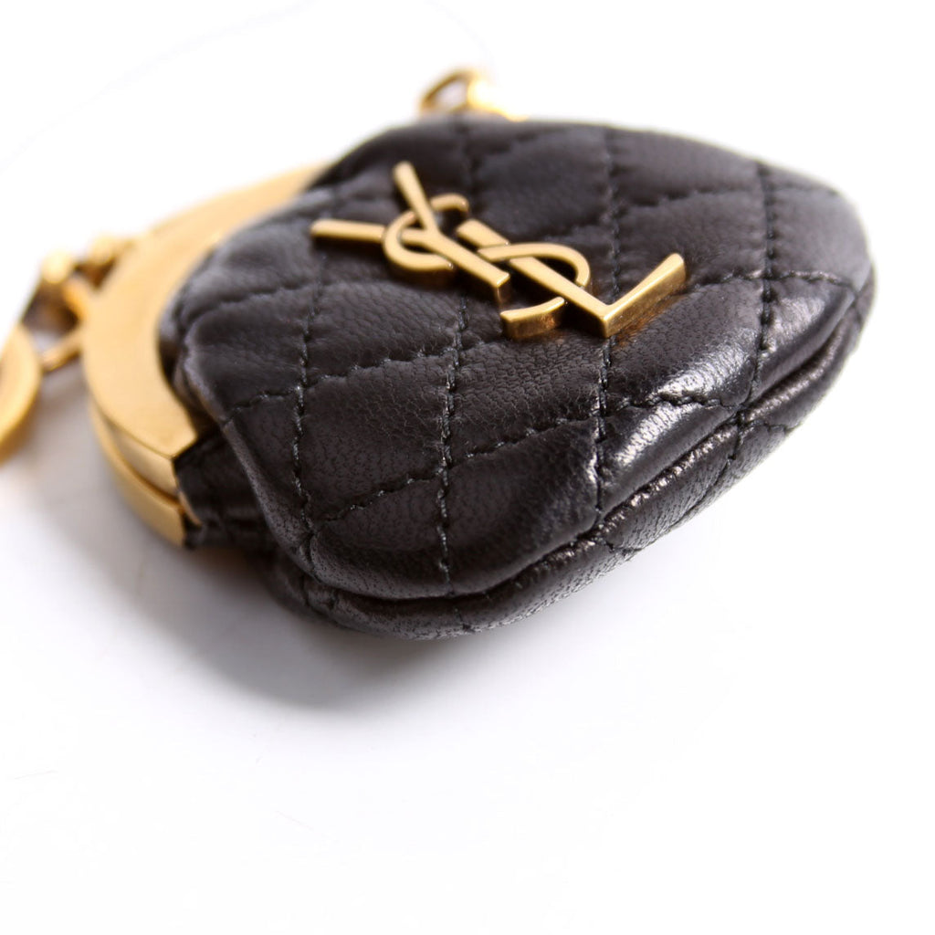 757157 Quilted Leather Gaby Mini Coin Key Ring Black/Gold