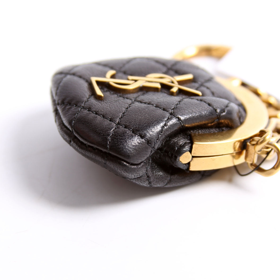 757157 Quilted Leather Gaby Mini Coin Key Ring Black/Gold