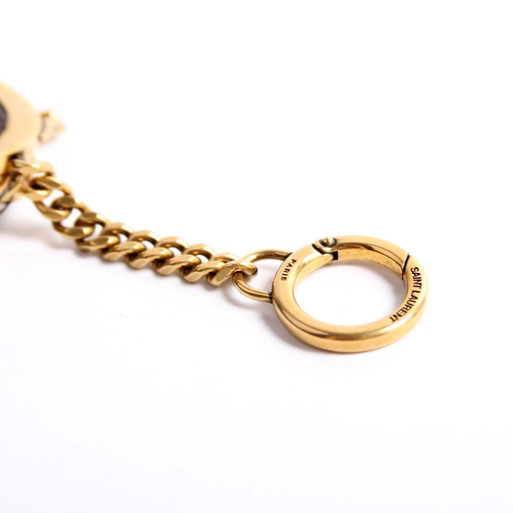 757157 Quilted Leather Gaby Mini Coin Key Ring Black/Gold
