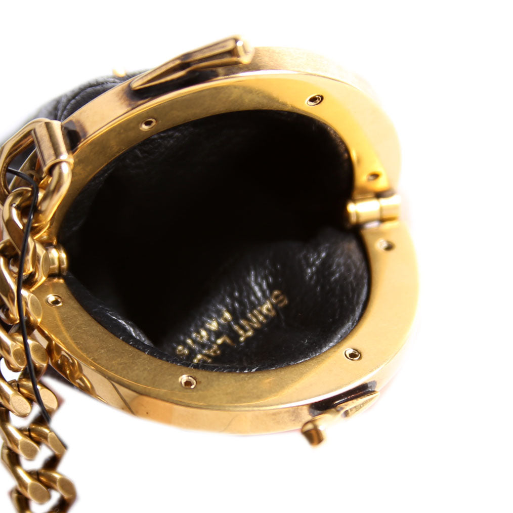 757157 Quilted Leather Gaby Mini Coin Key Ring Black/Gold