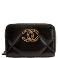 Chanel 19 Zip Around Coin Purse Quilted Lambskin RFID Black