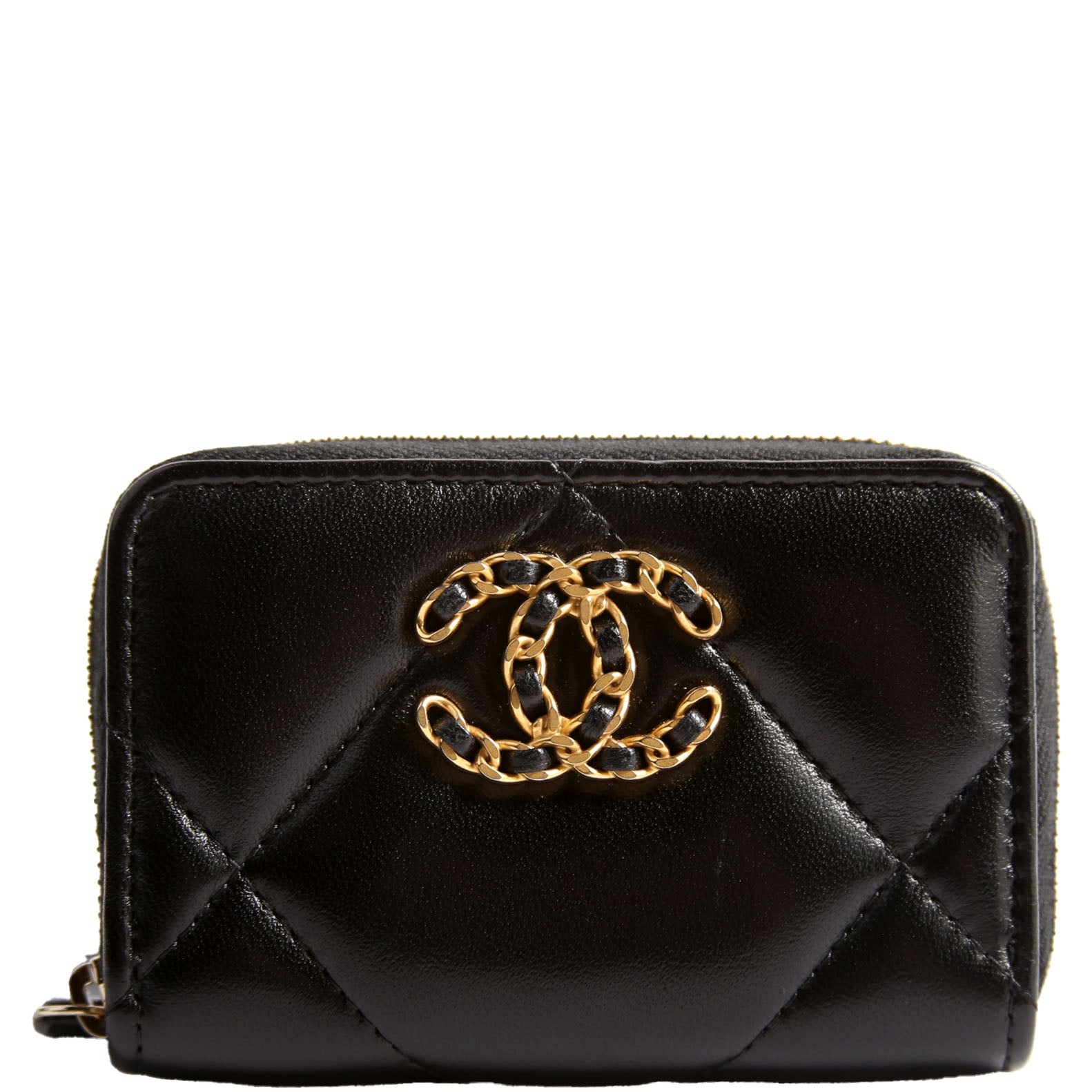 Chanel 19 Zip Around Coin Purse Quilted Lambskin RFID Black