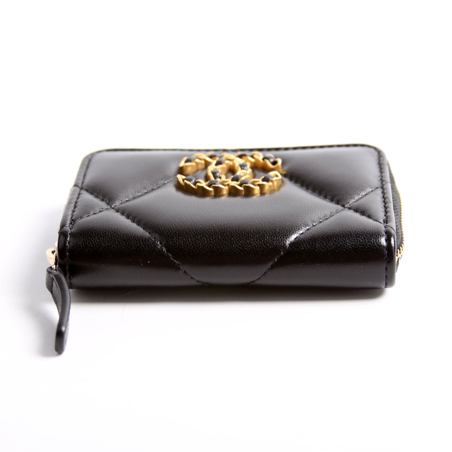 Chanel 19 Zip Around Coin Purse Quilted Lambskin RFID Black