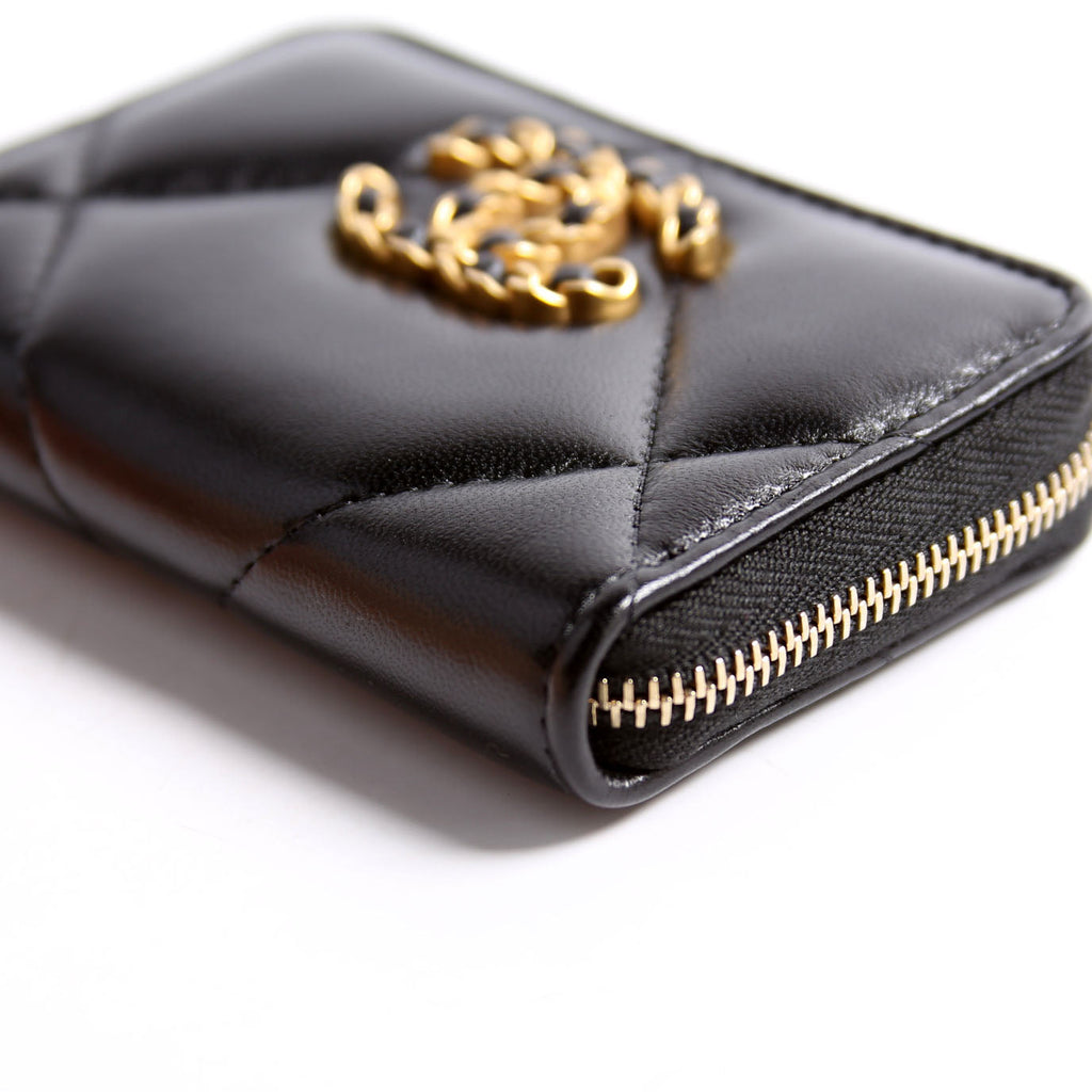 Chanel 19 Zip Around Coin Purse Quilted Lambskin RFID Black