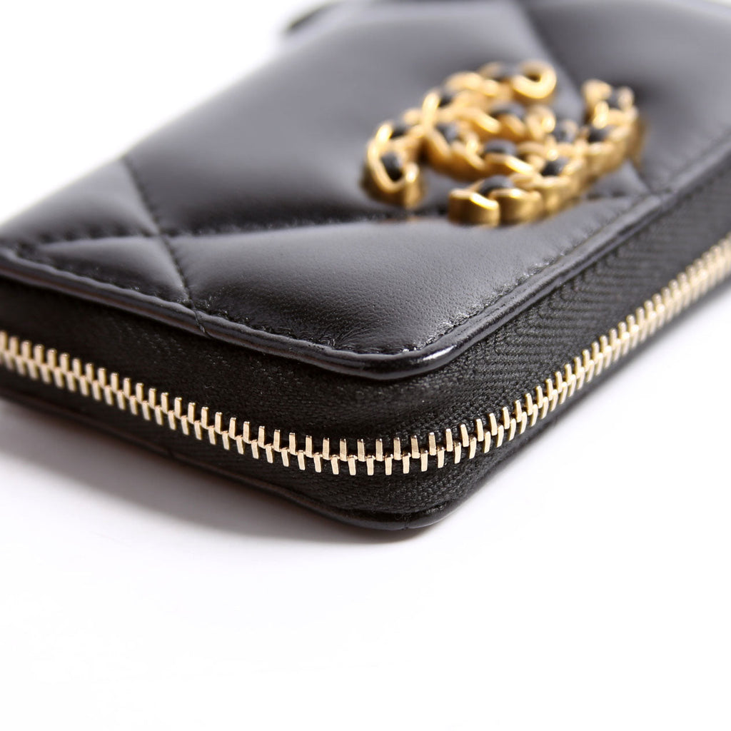 Chanel 19 Zip Around Coin Purse Quilted Lambskin RFID Black
