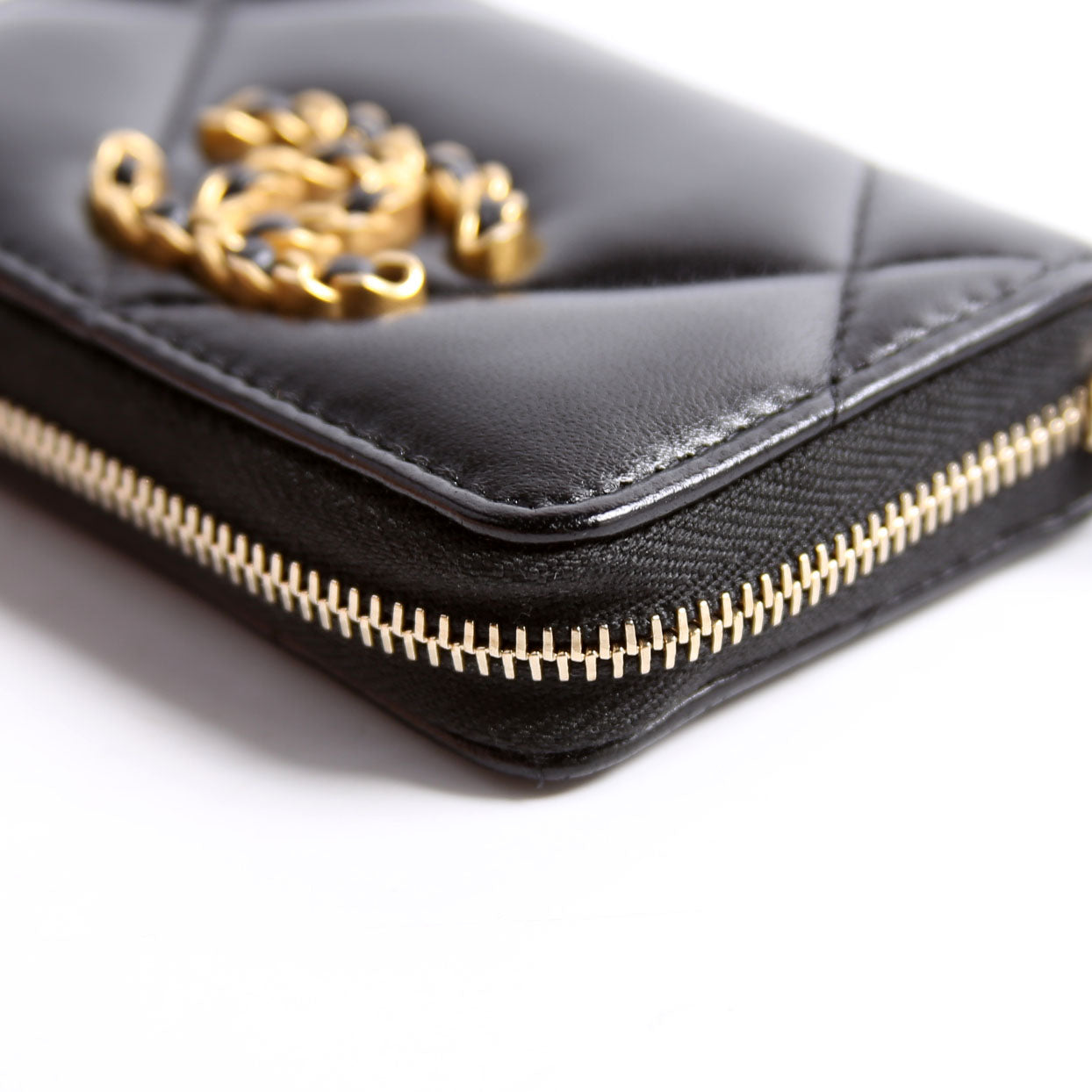 Chanel 19 Zip Around Coin Purse Quilted Lambskin RFID Black
