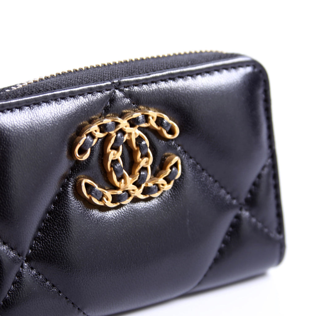 Chanel 19 Zip Around Coin Purse Quilted Lambskin RFID Black