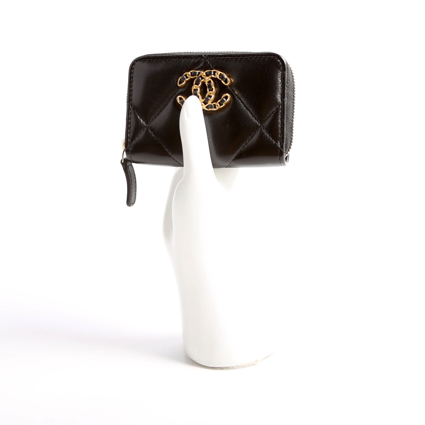 Chanel 19 Zip Around Coin Purse Quilted Lambskin RFID Black
