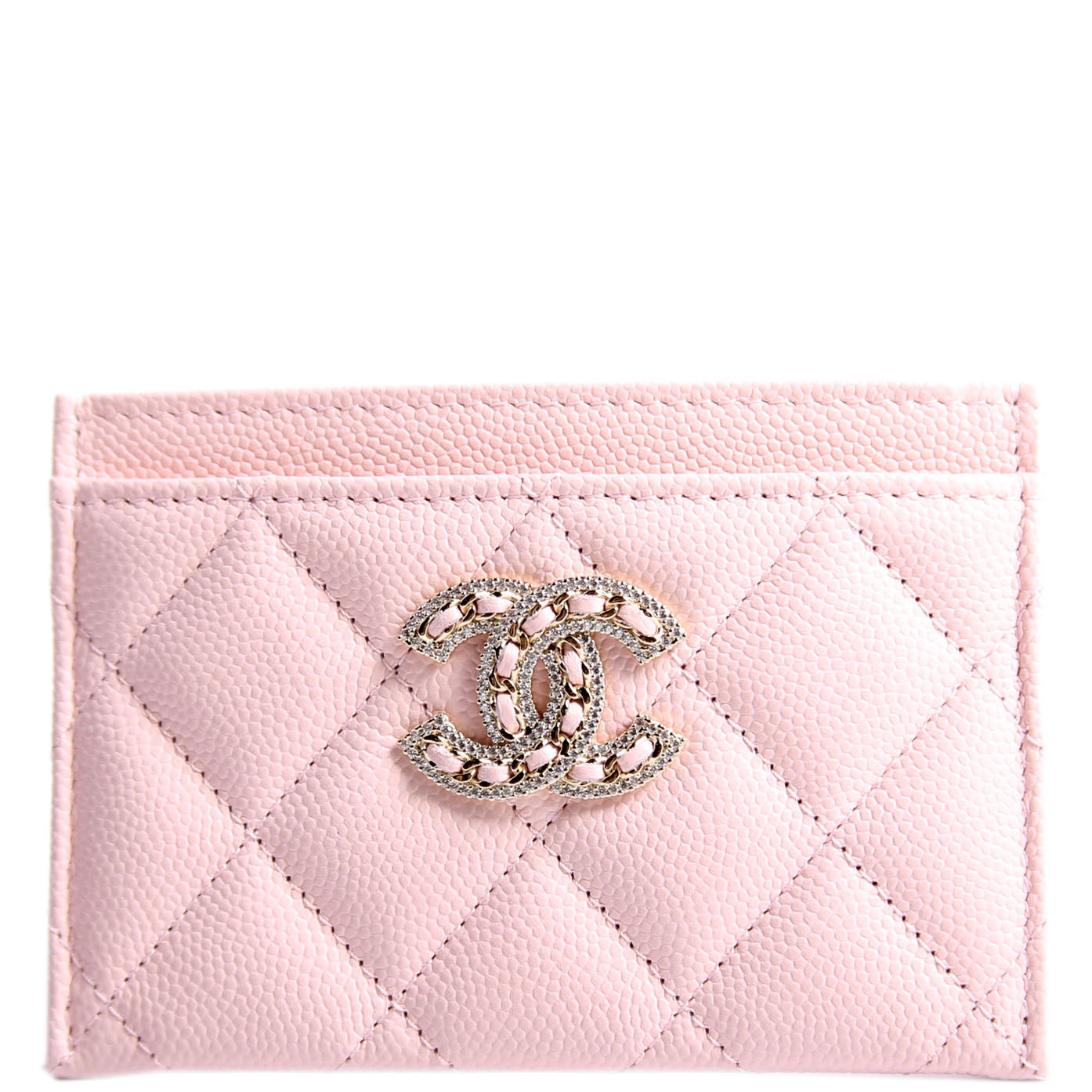 Crystal CC Card Holder Caviar 32M Pink