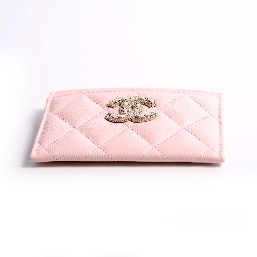 Crystal CC Card Holder Caviar 32M Pink