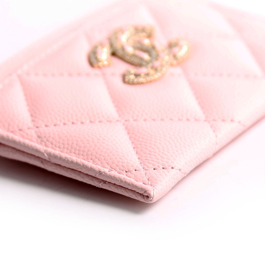 Crystal CC Card Holder Caviar 32M Pink