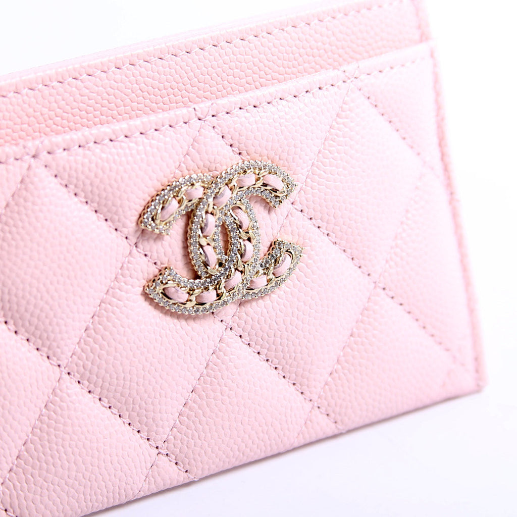 Crystal CC Card Holder Caviar 32M Pink