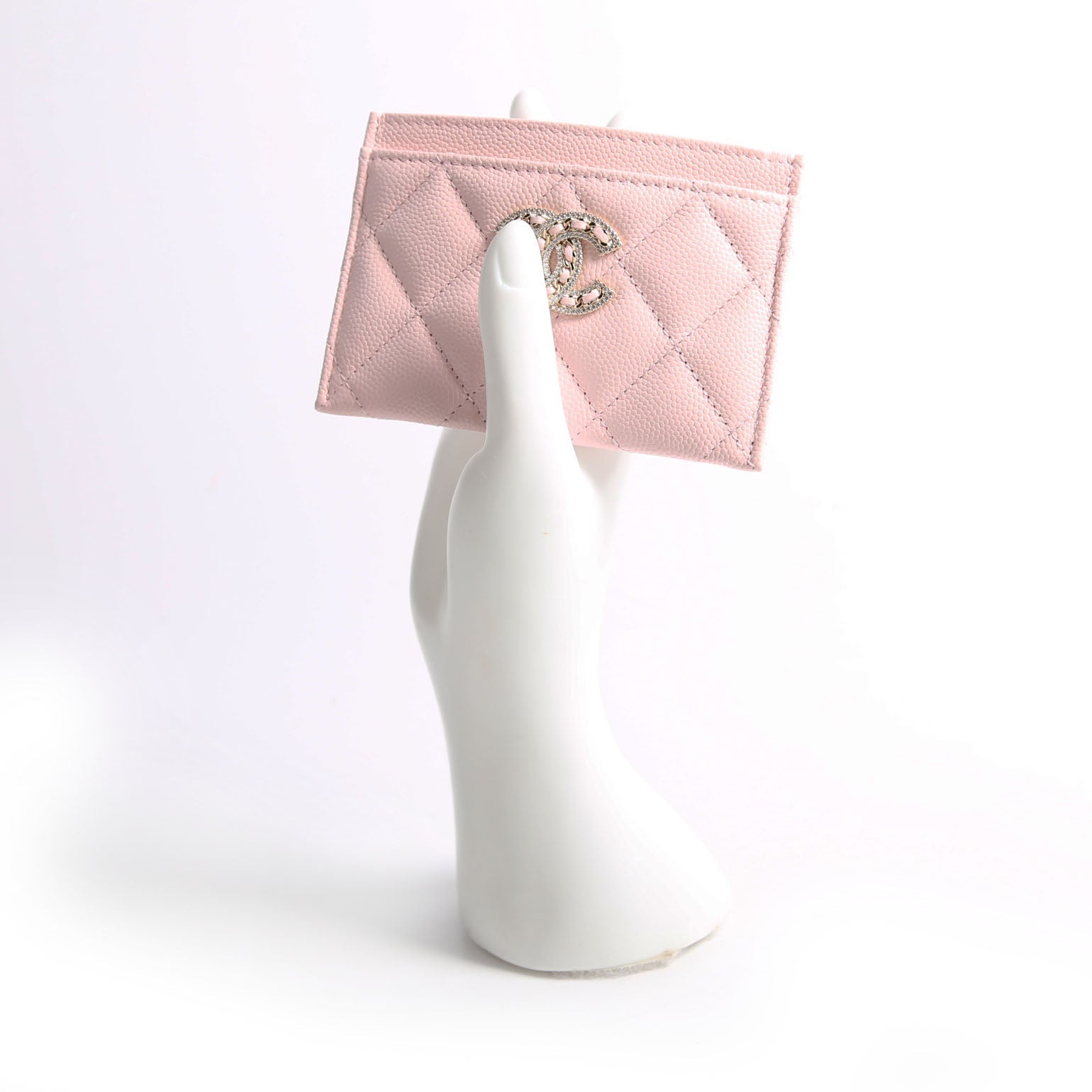 Crystal CC Card Holder Caviar 32M Pink