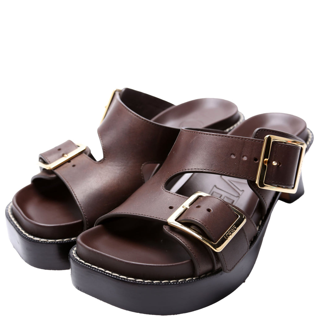Ease Buckled Leather Heeled Sandals Size 39 Brown