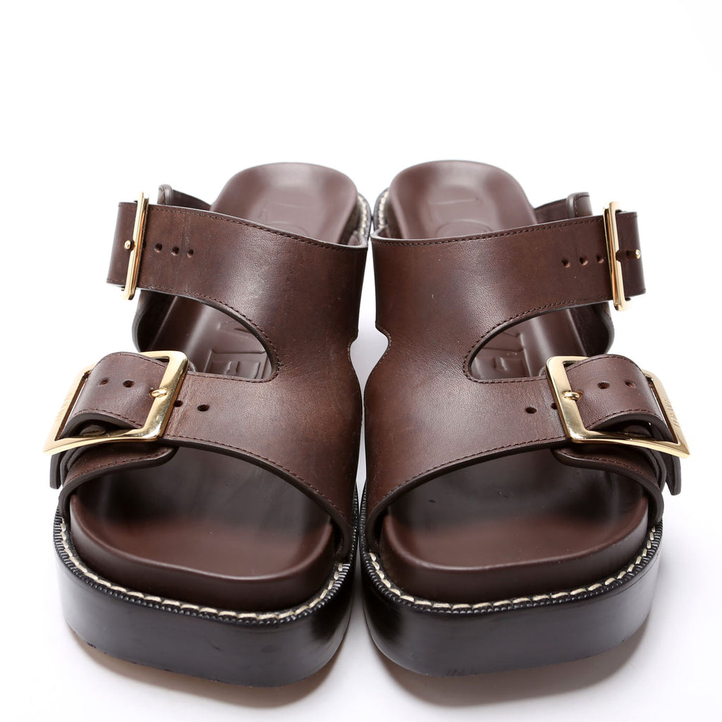 Ease Buckled Leather Heeled Sandals Size 39 Brown