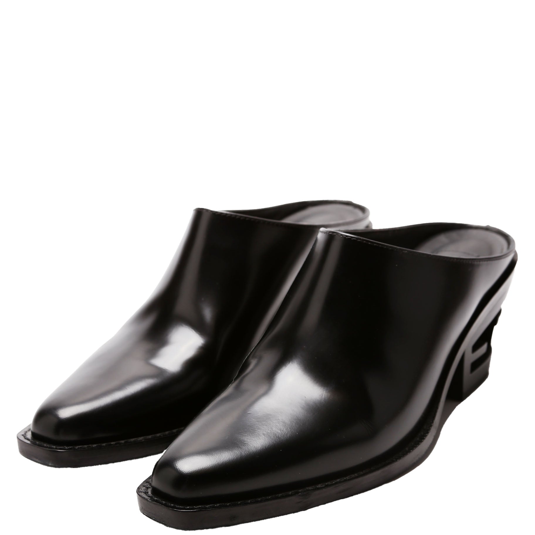 FF Leather Logo Mules Size 38 Black
