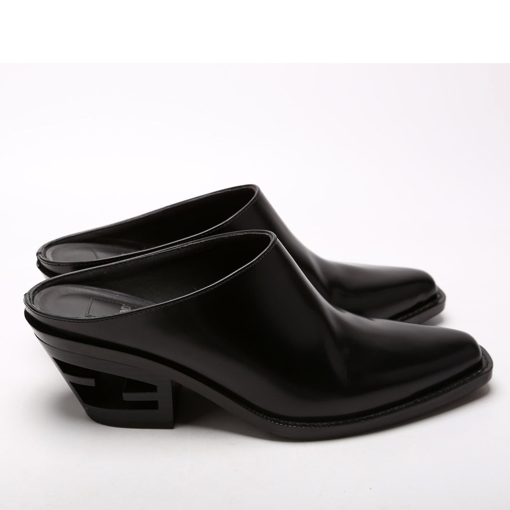 FF Leather Logo Mules Size 38 Black