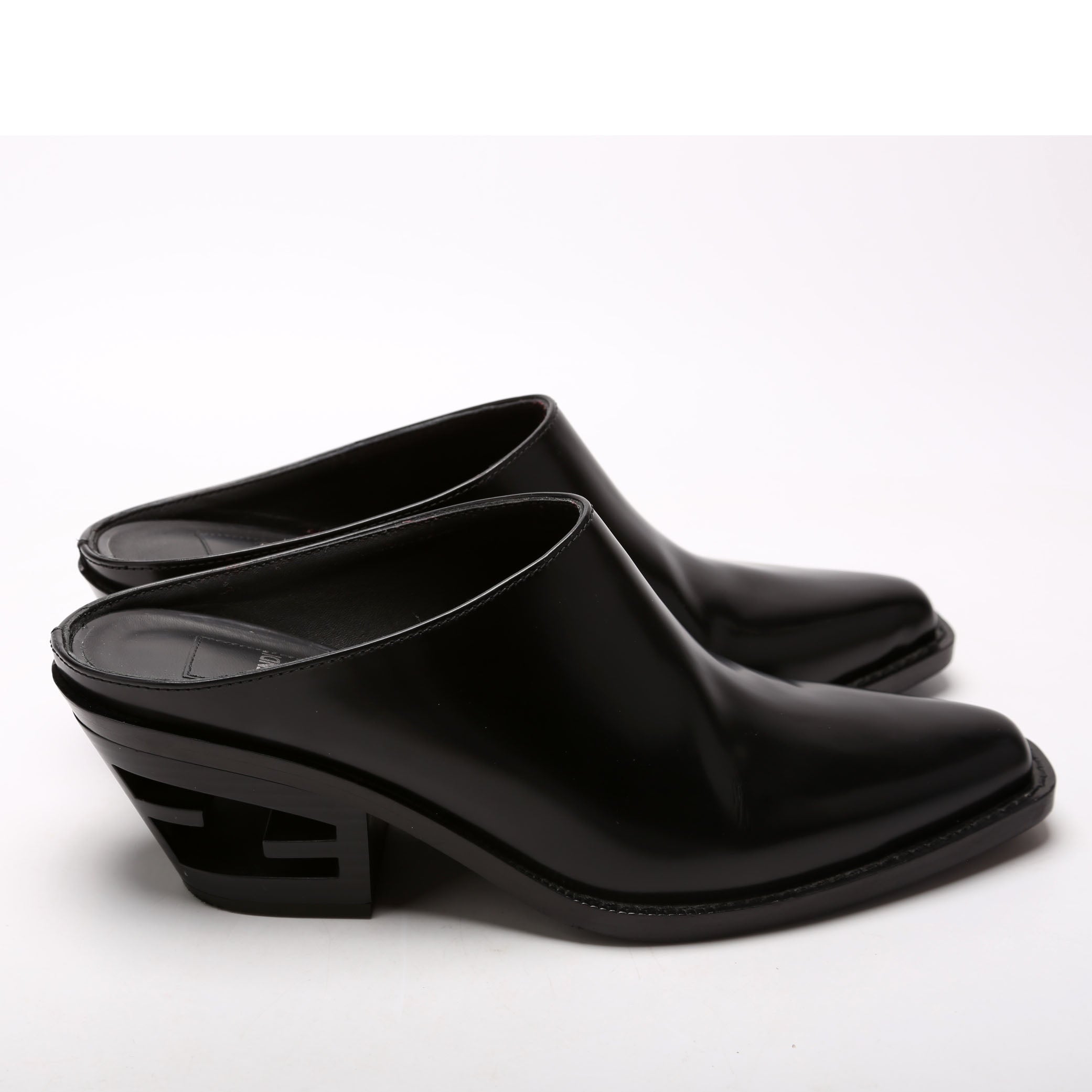 FF Leather Logo Mules Size 38 Black