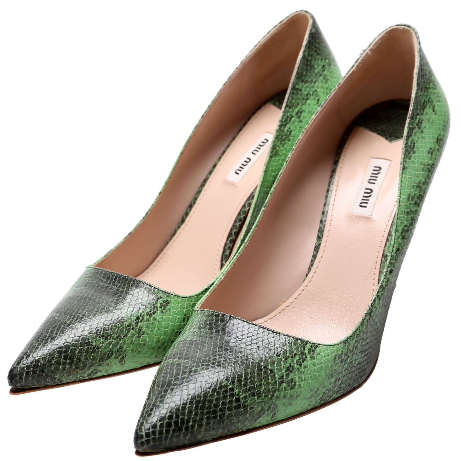 Pointed Toe Leather Stamped Pumps Size 41.5 Green