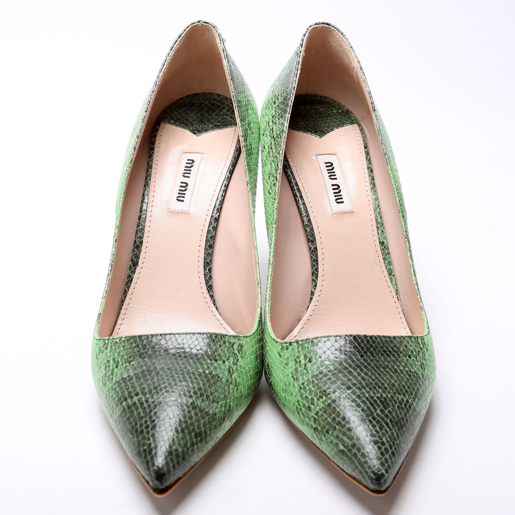Pointed Toe Leather Stamped Pumps Size 41.5 Green