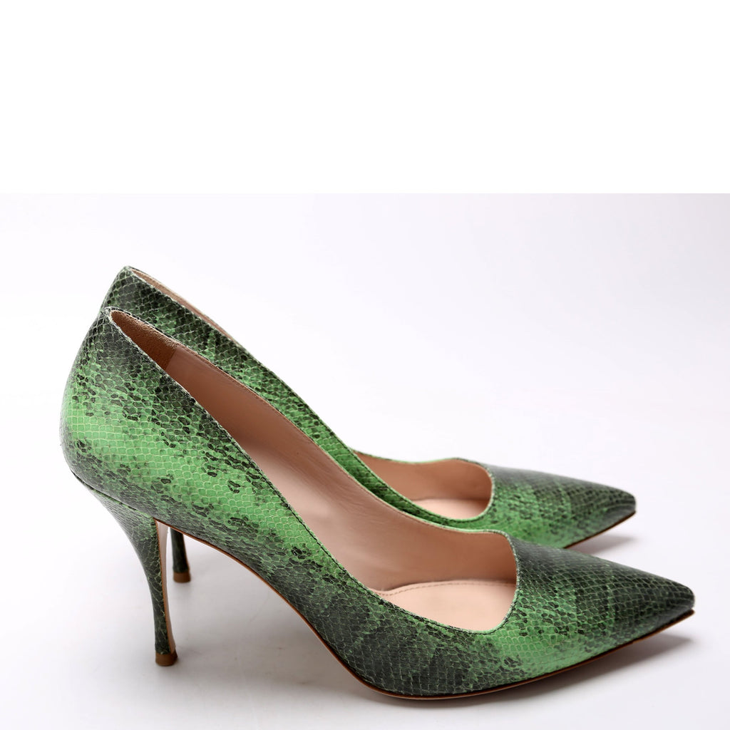 Pointed Toe Leather Stamped Pumps Size 41.5 Green