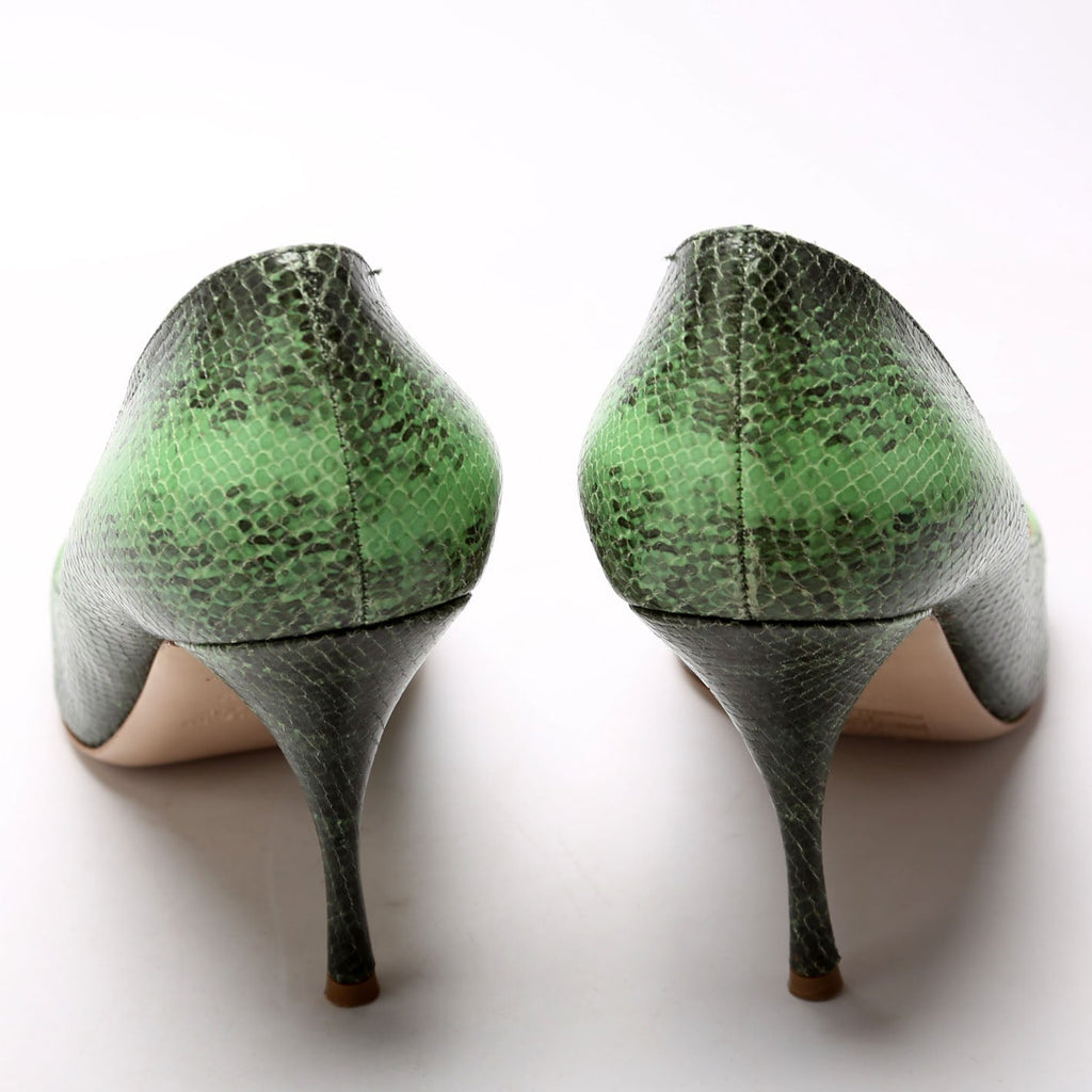 Pointed Toe Leather Stamped Pumps Size 41.5 Green