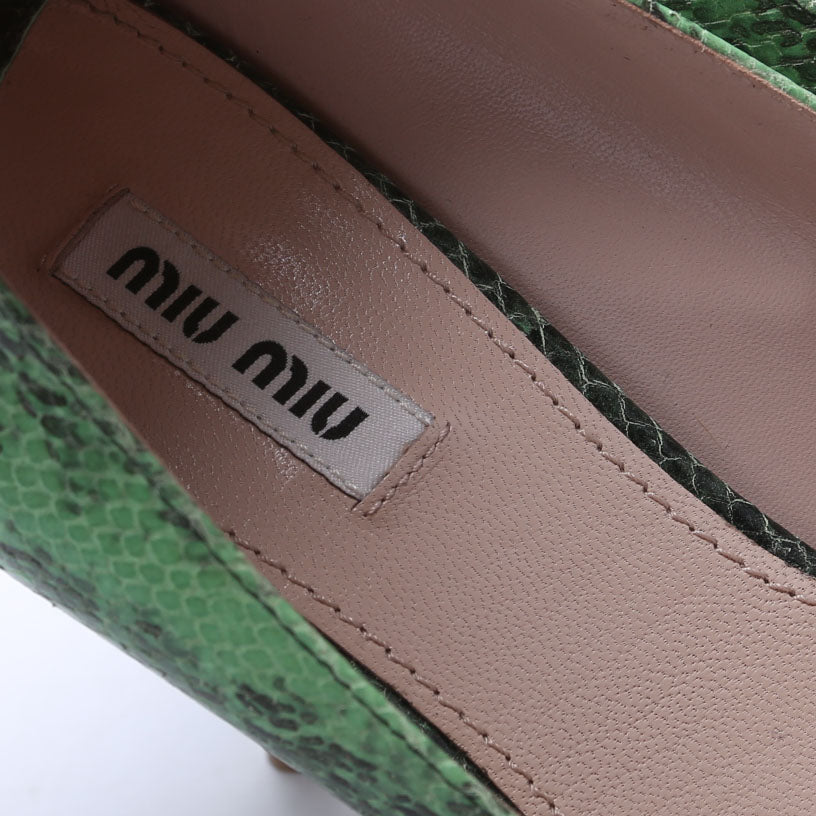 Pointed Toe Leather Stamped Pumps Size 41.5 Green
