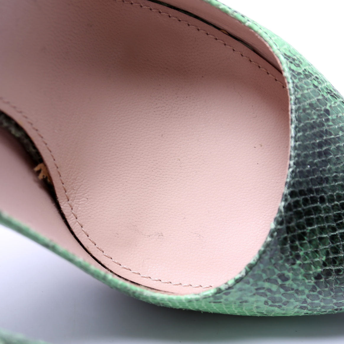Pointed Toe Leather Stamped Pumps Size 41.5 Green