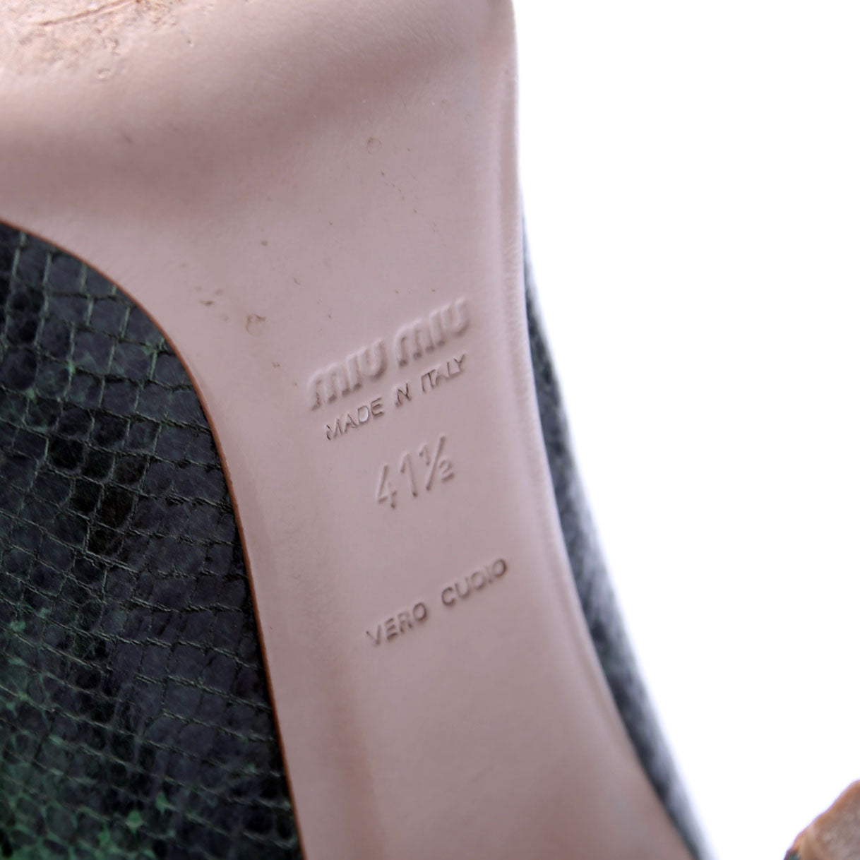 Pointed Toe Leather Stamped Pumps Size 41.5 Green