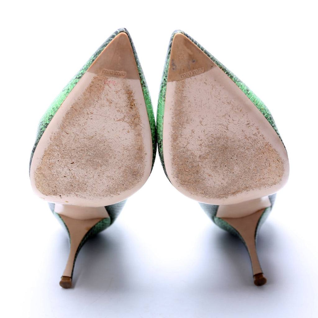 Pointed Toe Leather Stamped Pumps Size 41.5 Green