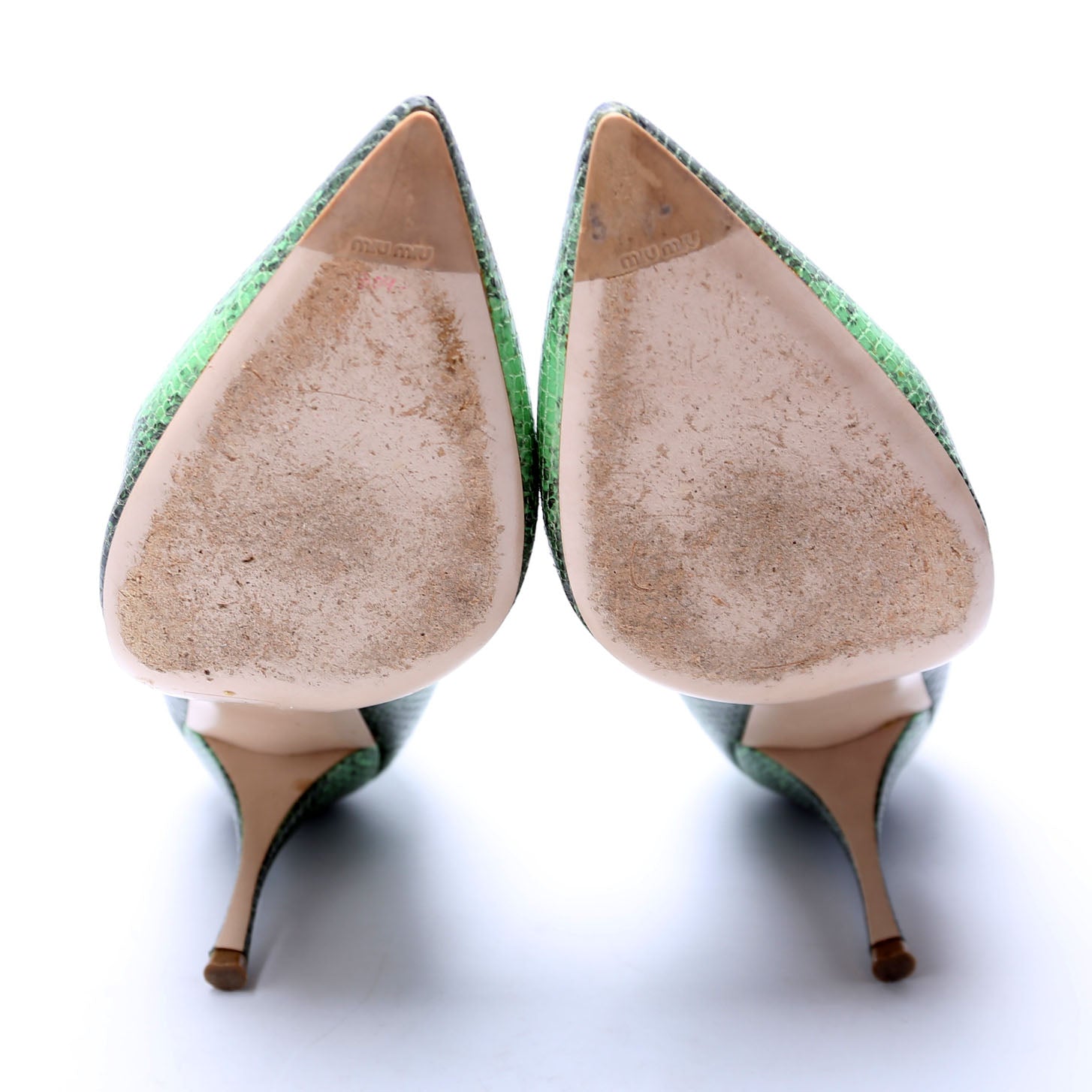 Pointed Toe Leather Stamped Pumps Size 41.5 Green