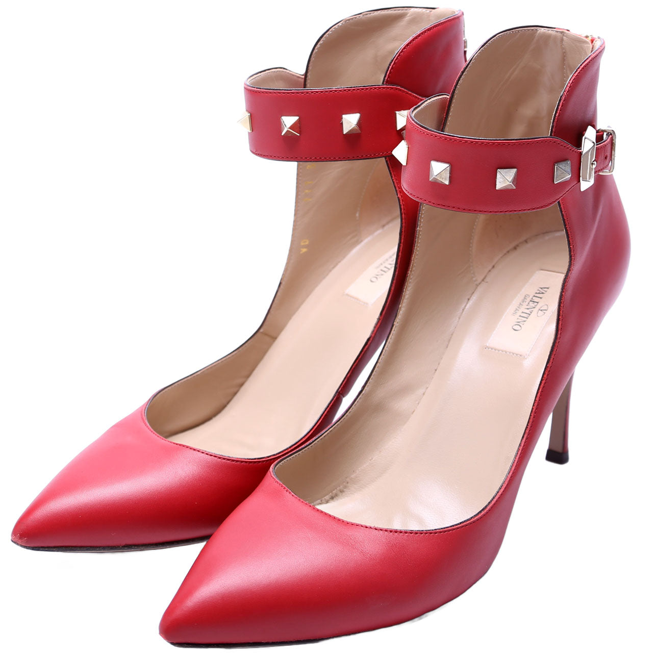 Rockstud Ankle Strap Pumps Size 41 Red