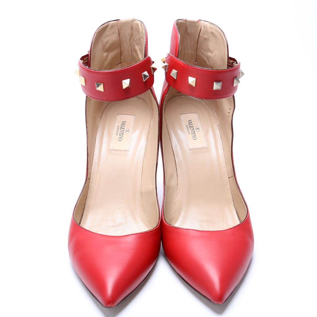 Rockstud Ankle Strap Pumps Size 41 Red