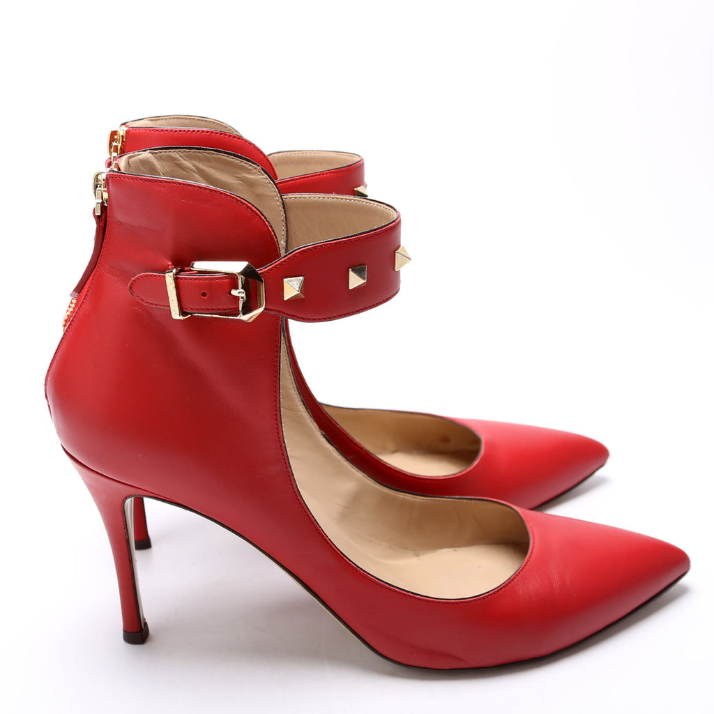 Rockstud Ankle Strap Pumps Size 41 Red