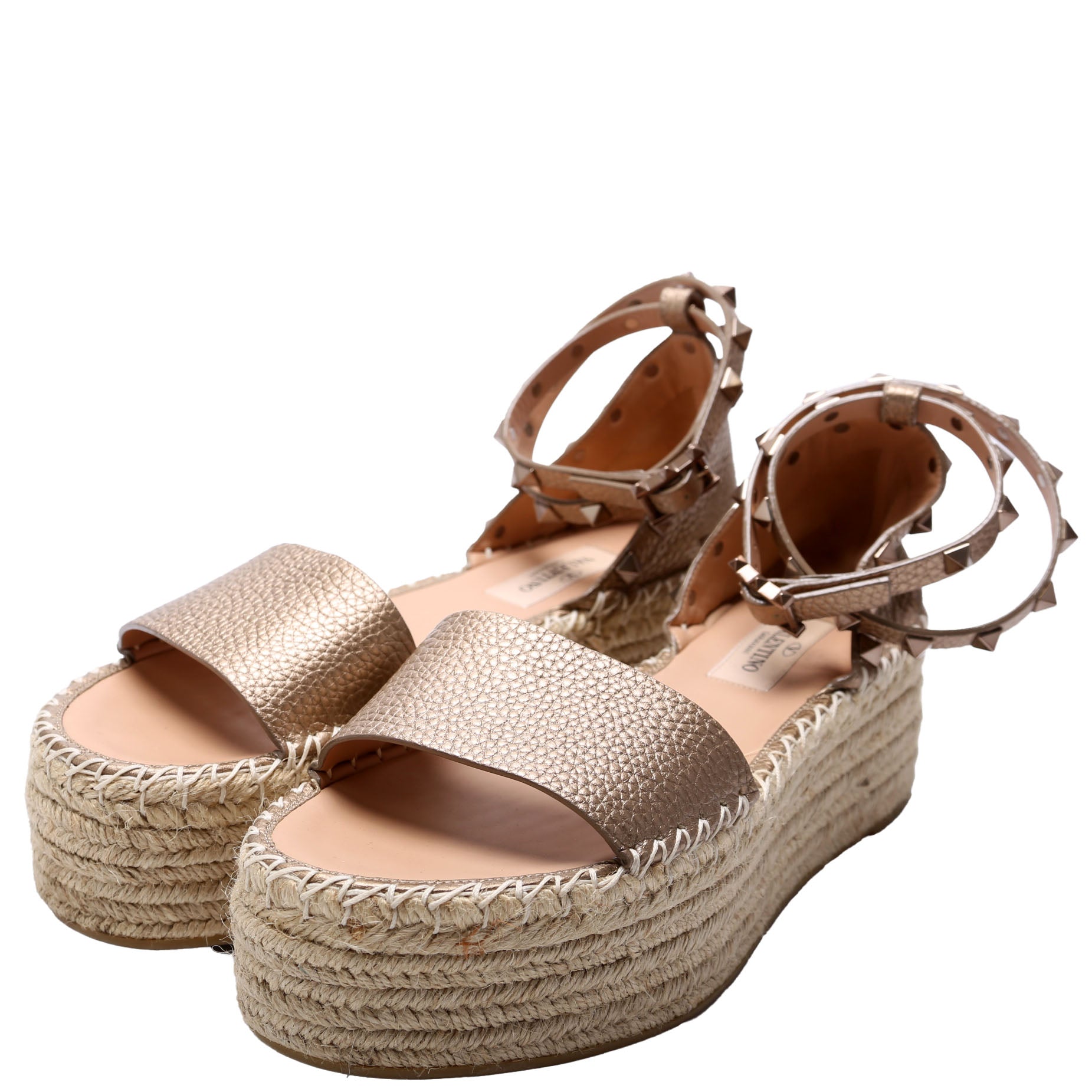 Rockstud Platform Espadrille Sandals Size 38 Rose Gold