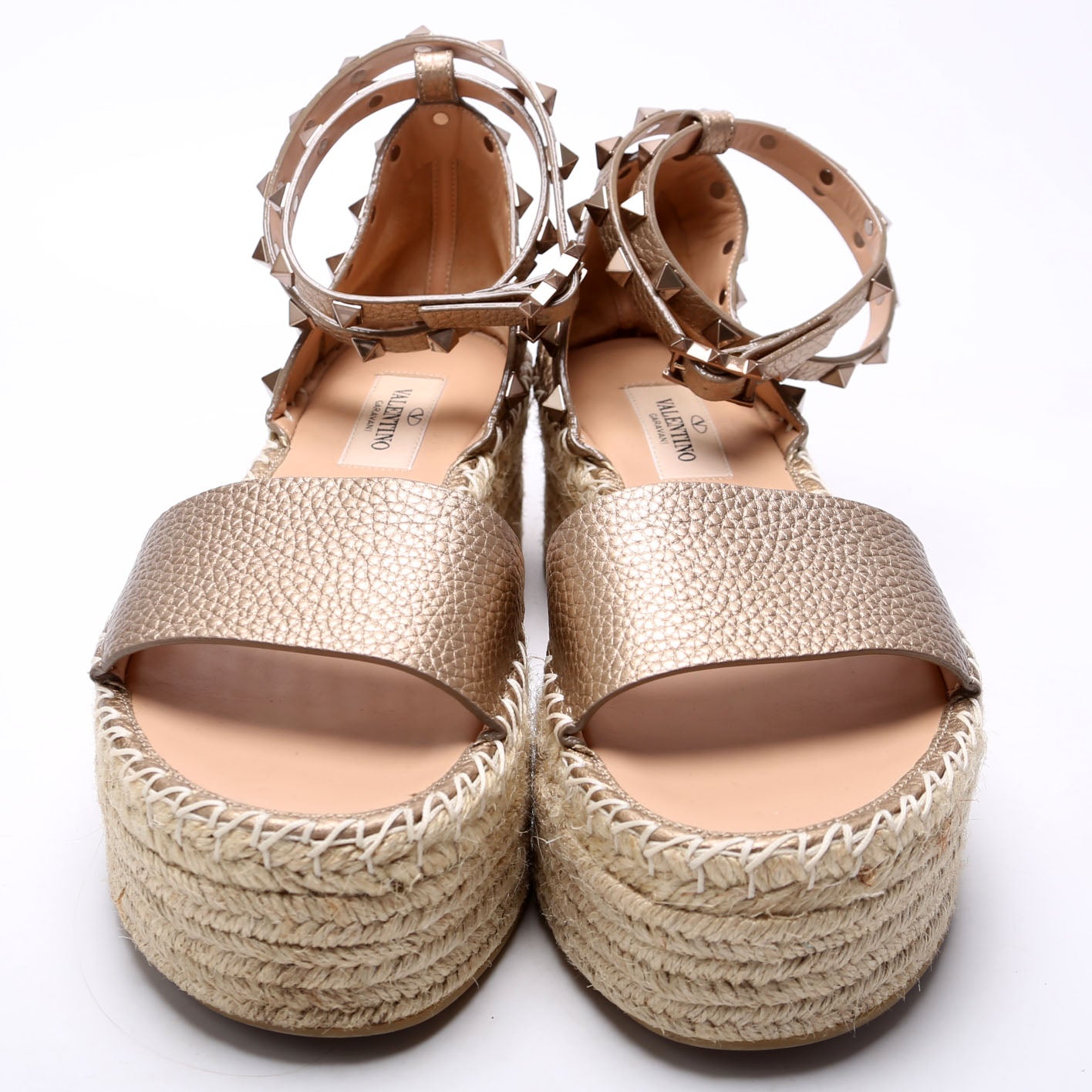 Rockstud Platform Espadrille Sandals Size 38 Rose Gold