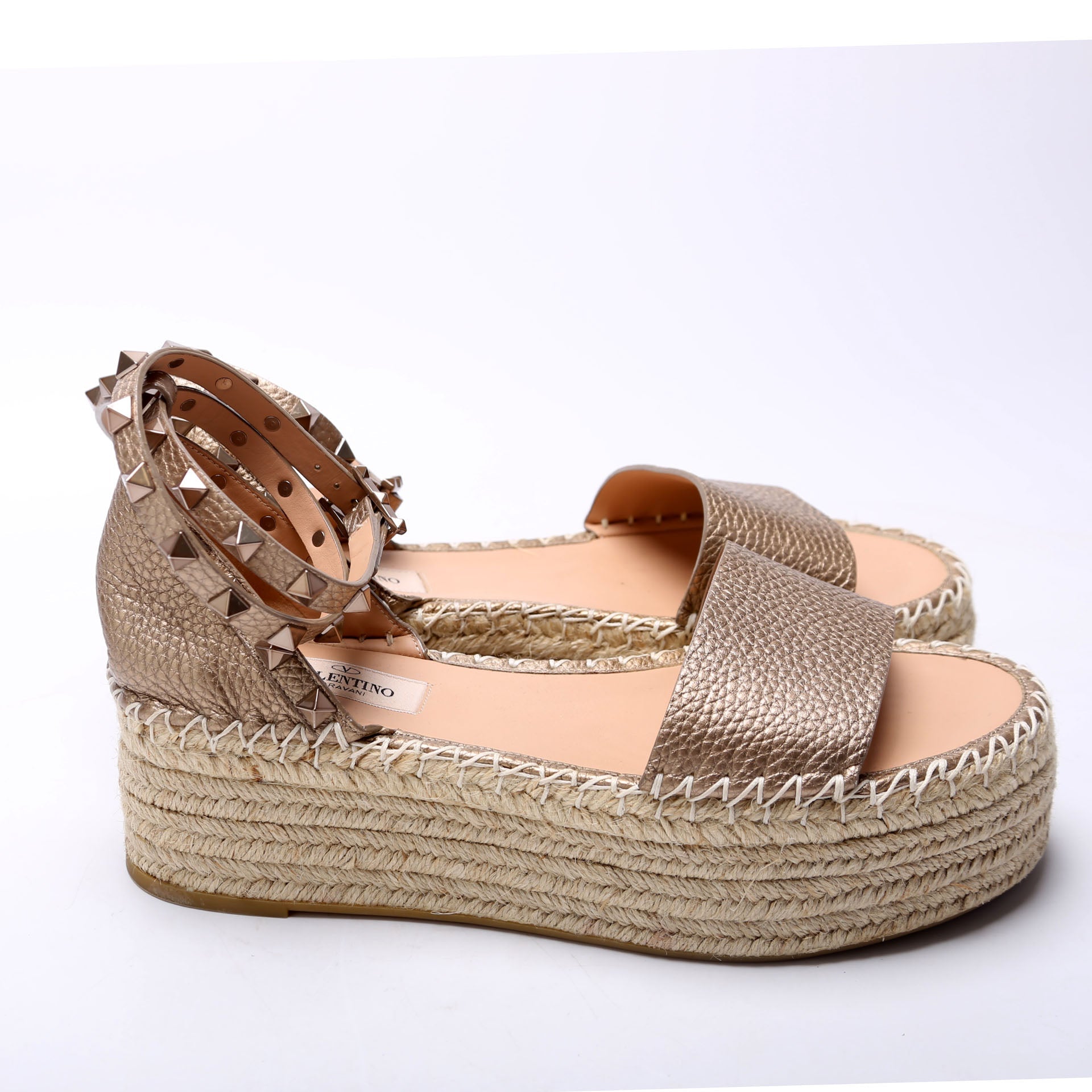 Rockstud Platform Espadrille Sandals Size 38 Rose Gold