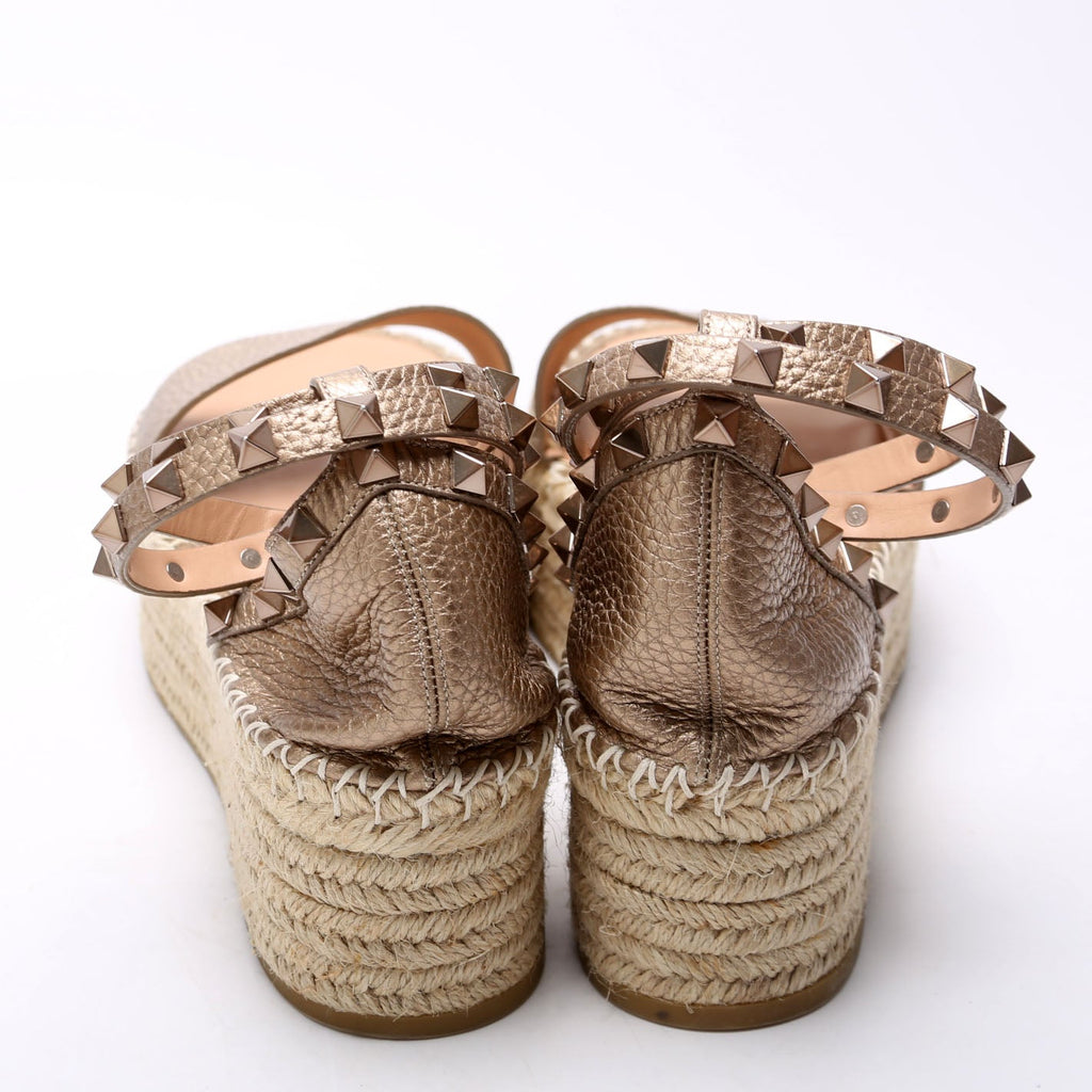 Rockstud Platform Espadrille Sandals Size 38 Rose Gold