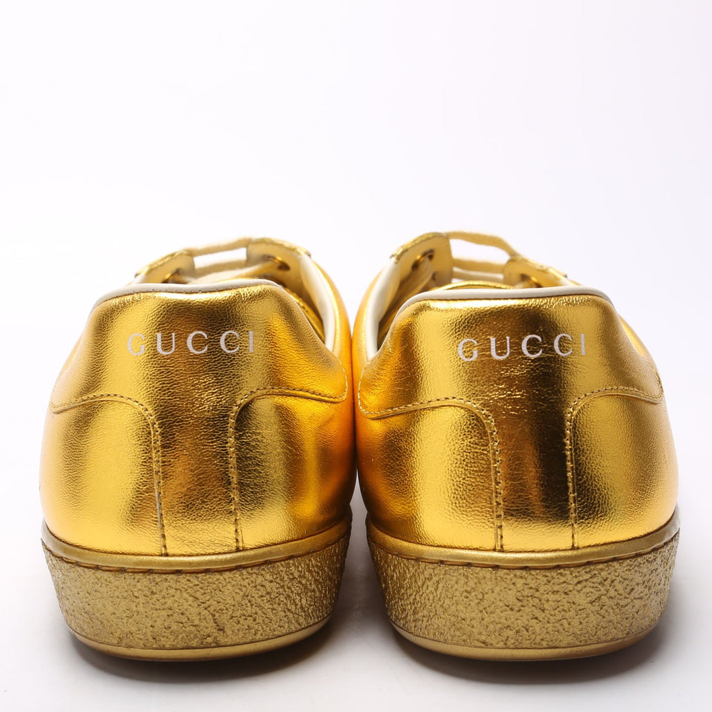 Gucci Ace Interlocking G Metallic Leather Sneakers Size 8.5 Gold