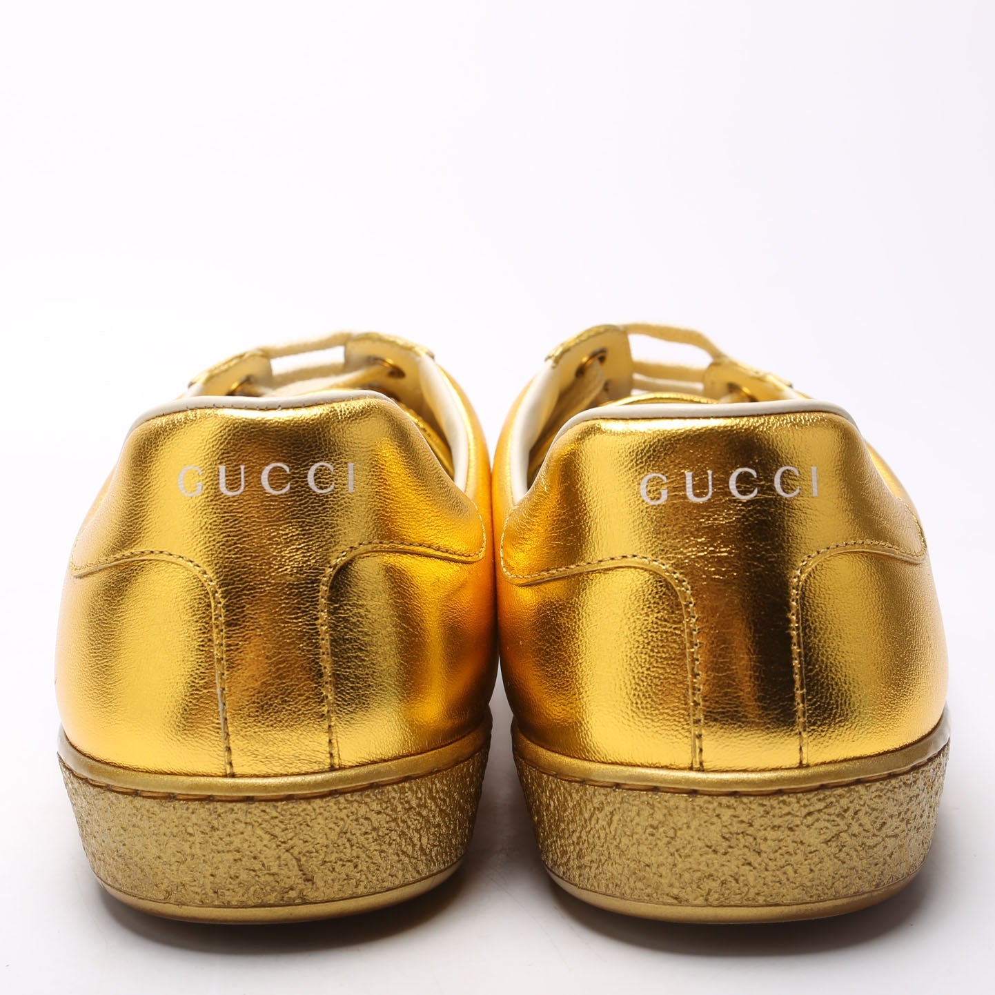 Gucci Ace Interlocking G Metallic Leather Sneakers Size 8.5 Gold