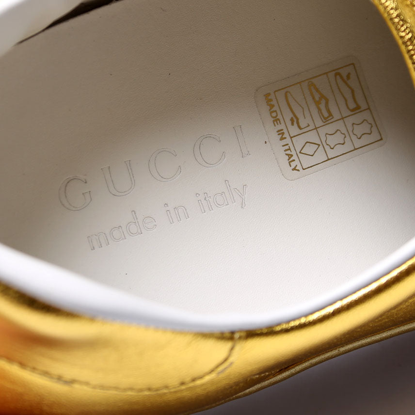 Gucci Ace Interlocking G Metallic Leather Sneakers Size 8.5 Gold
