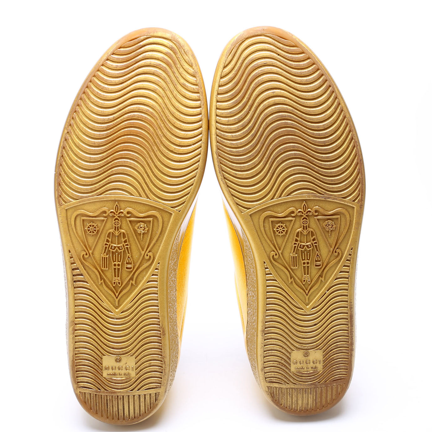 Gucci Ace Interlocking G Metallic Leather Sneakers Size 8.5 Gold
