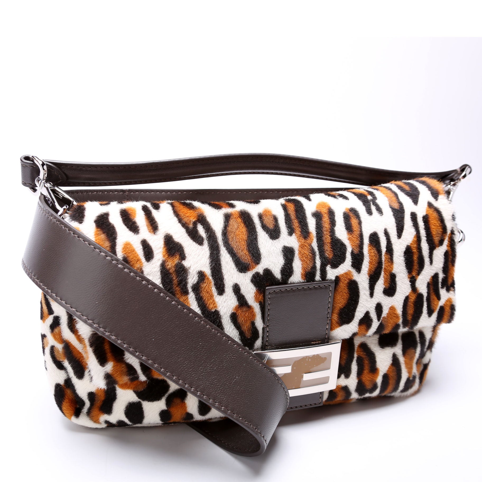 Fendi 8BR600 Leopard Print Baguette Calfskin Hair