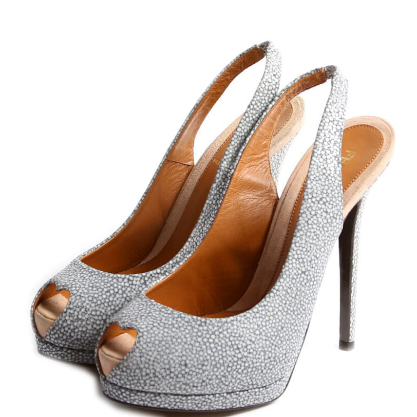 Fendi Heart Peep Toe Slingback Pumps Size 38 Blue