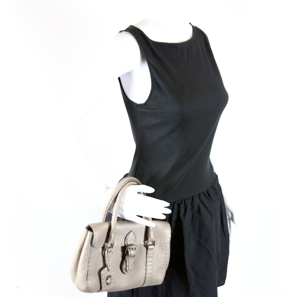 8BR486 Selleria Mini Linda Handle Bag Silver