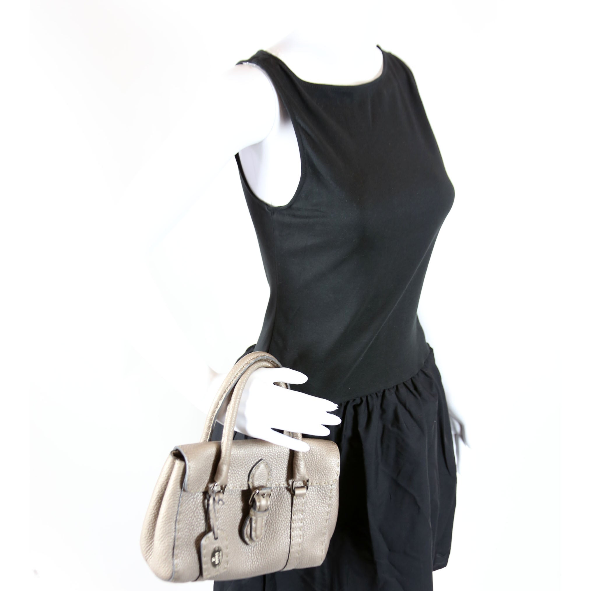 8BR486 Selleria Mini Linda Handle Bag Silver