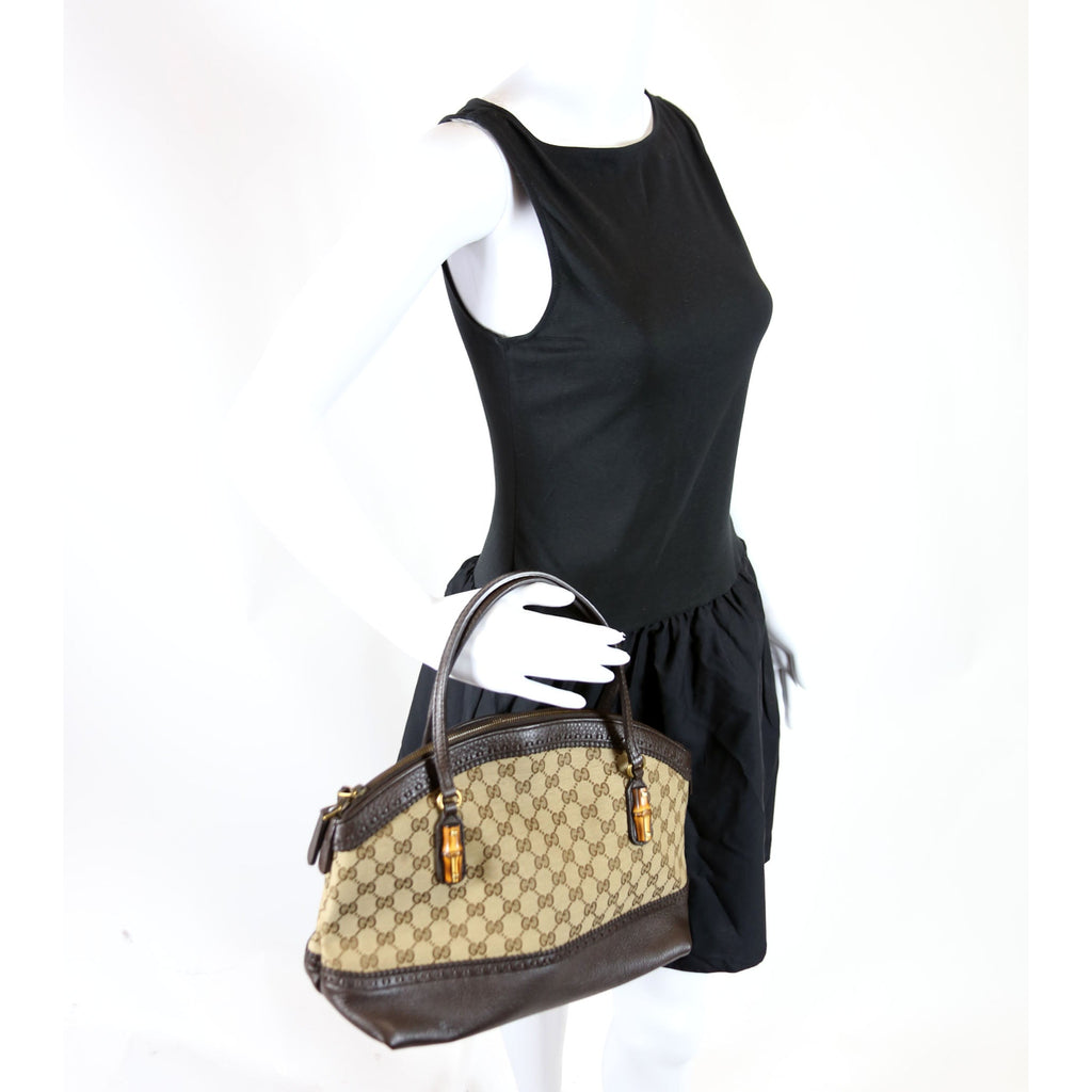 339002 GG Bamboo Canvas Shoulder Bag