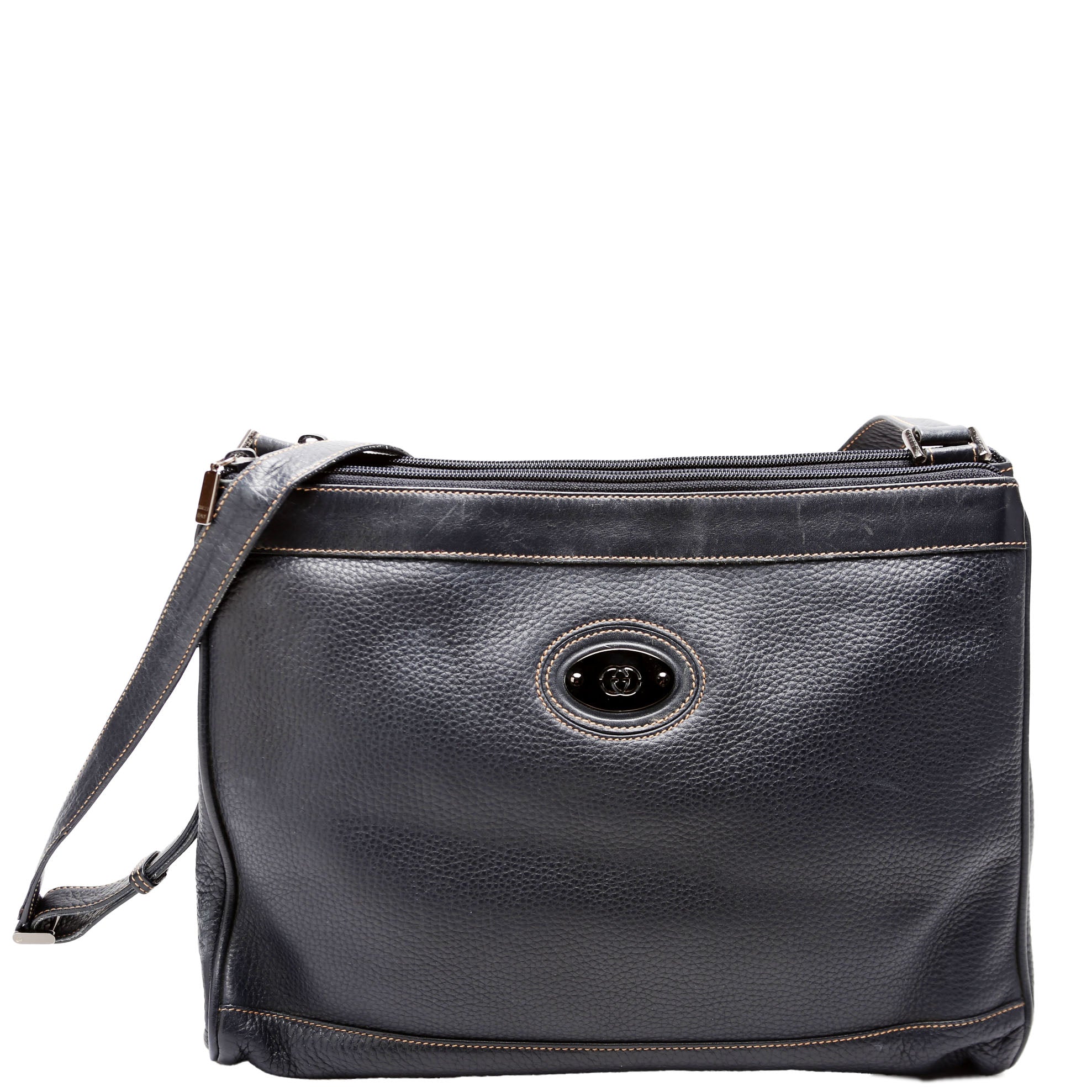 Gucci 001 110 Interlocking G Calfskin Shoulder Bag Vintage Navy