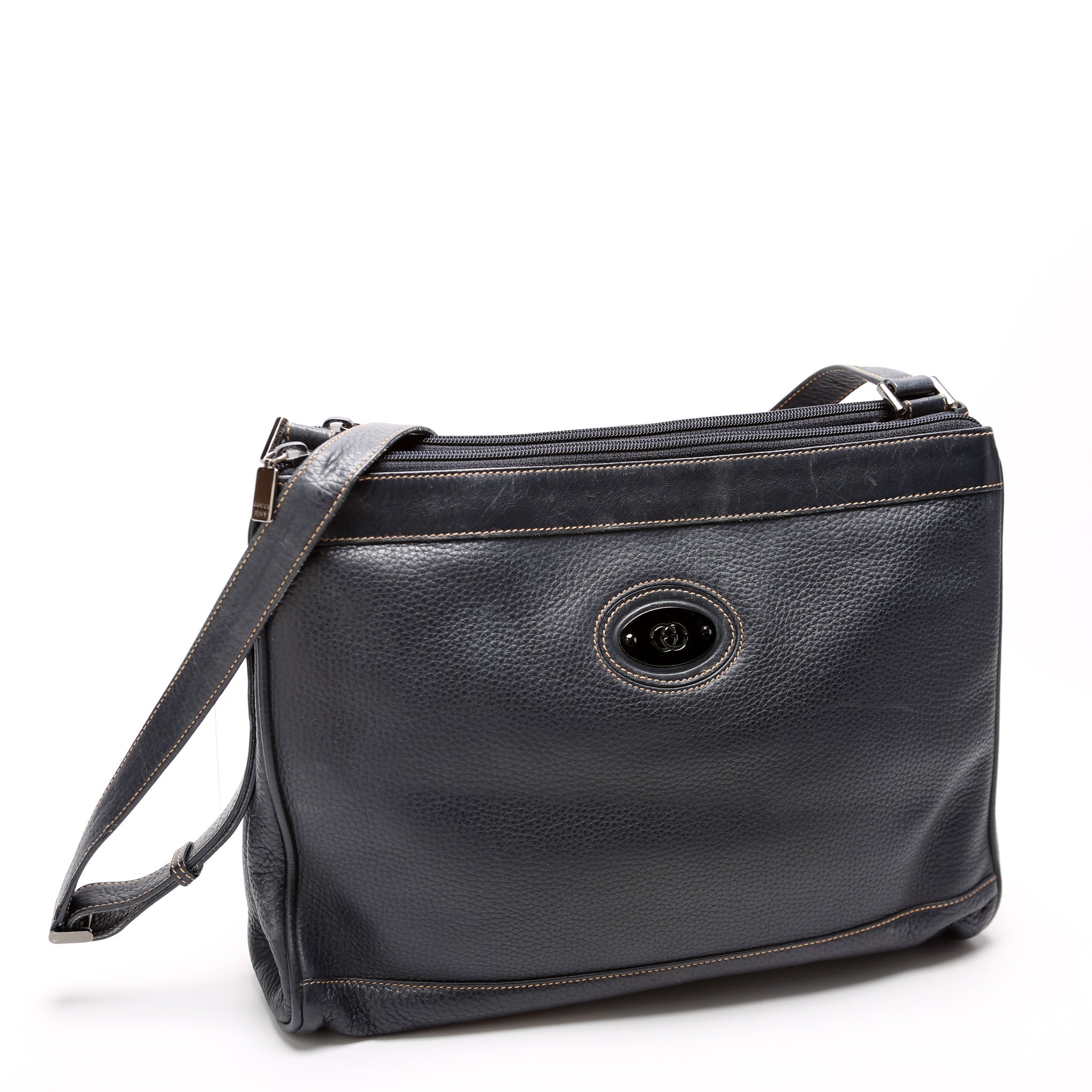 Gucci 001 110 Interlocking G Calfskin Shoulder Bag Vintage Navy